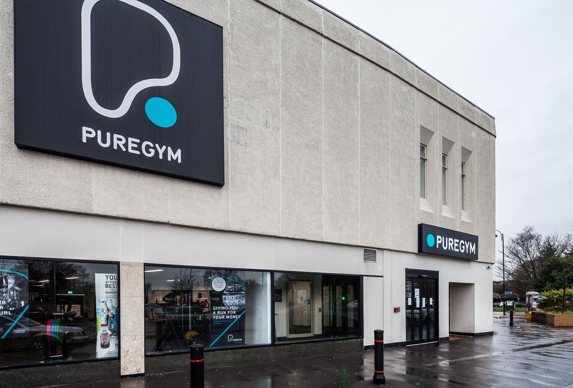 PureGym Manchester Stretford: Exterior of a PureGym fitness facility with signage and entrance visible.