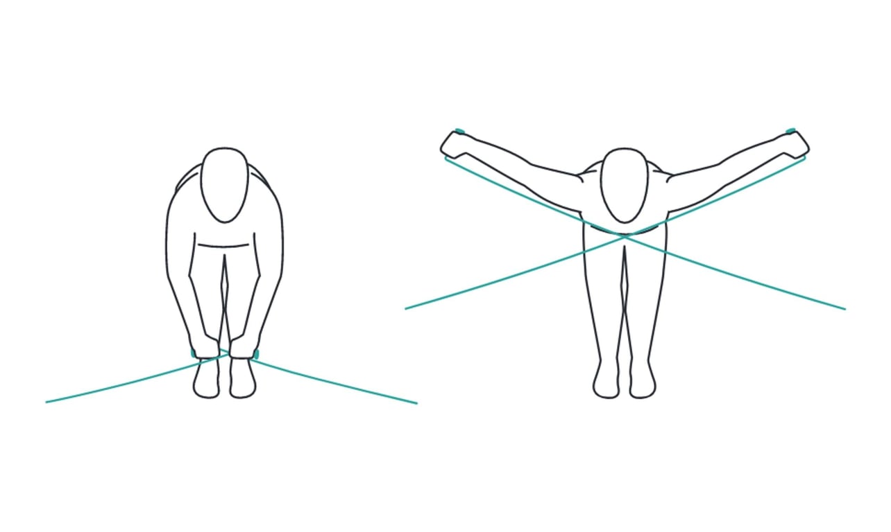 Two figures demonstrating resistance band exercises with arms bent and extended sideways.