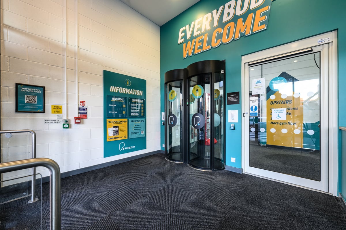 PureGym Birmingham Snow Hill Plaza entry pods and disabled access door