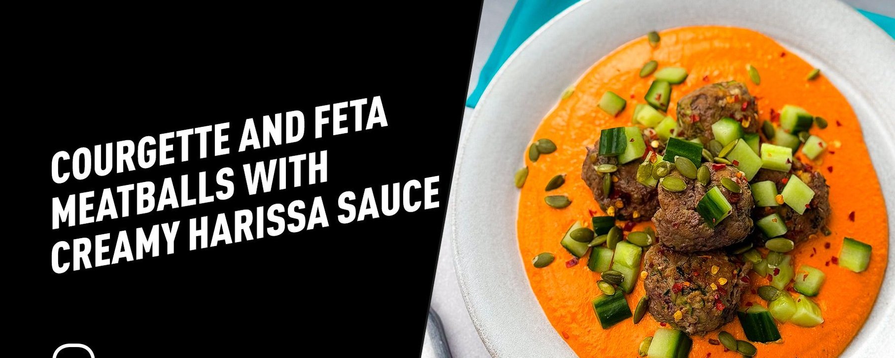 Meatballs on creamy orange harissa sauce garnished with diced cucumber and seeds