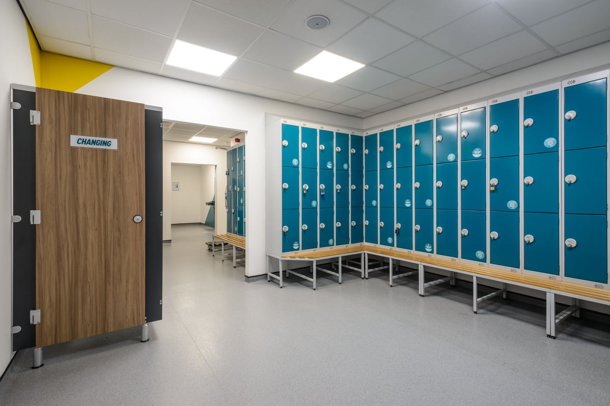 PureGym Runcorn changing rooms with lockers and benches