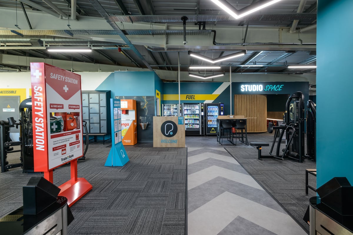 PureGym Prescot hub area with vending machines