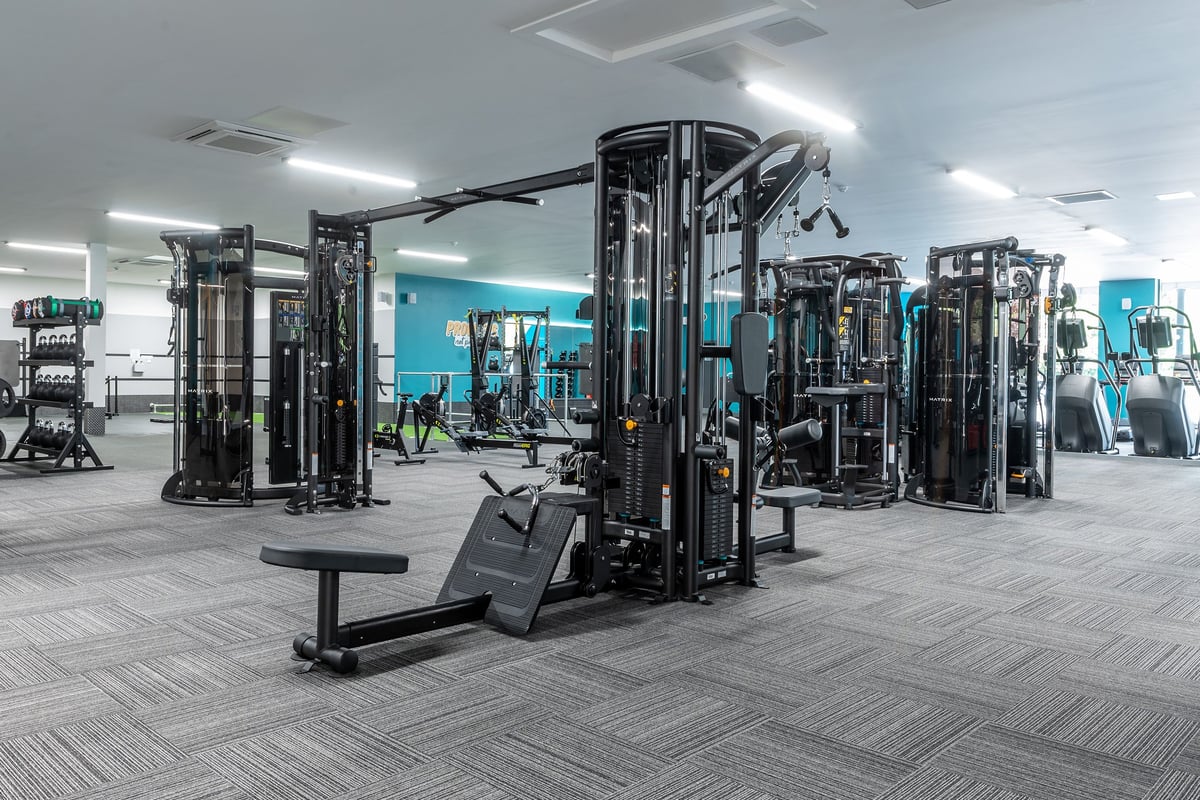 PureGym Knaesborough: Cable resistance machines, functional trainers, bench racks, mirrored walls, rubberized flooring.
