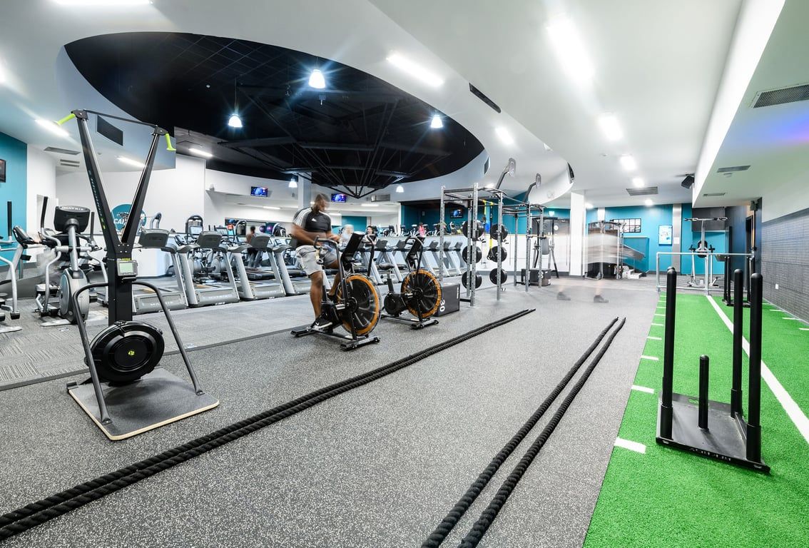 PureGym Northampton Central: Resistance machines, cardio equipment, free weights, turf area with functional training setup.