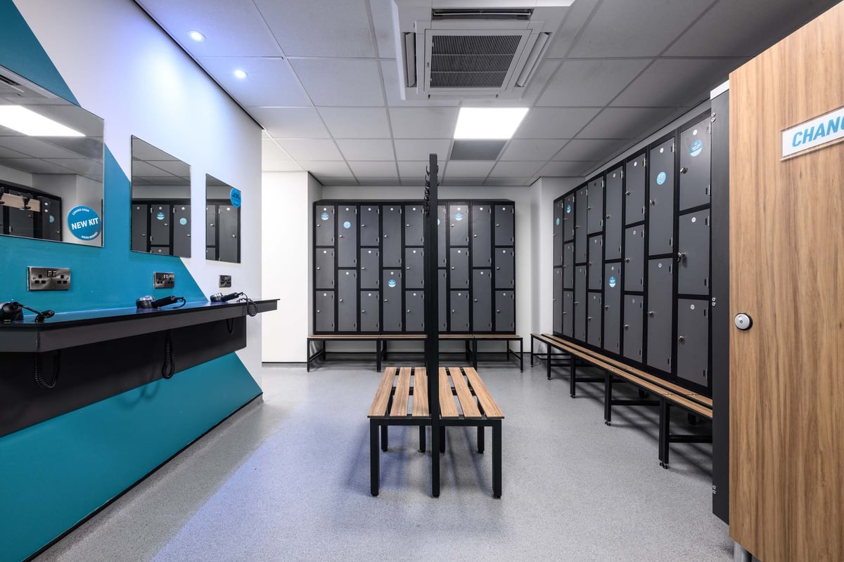 PureGym London Bromley changing room with lockers and benches