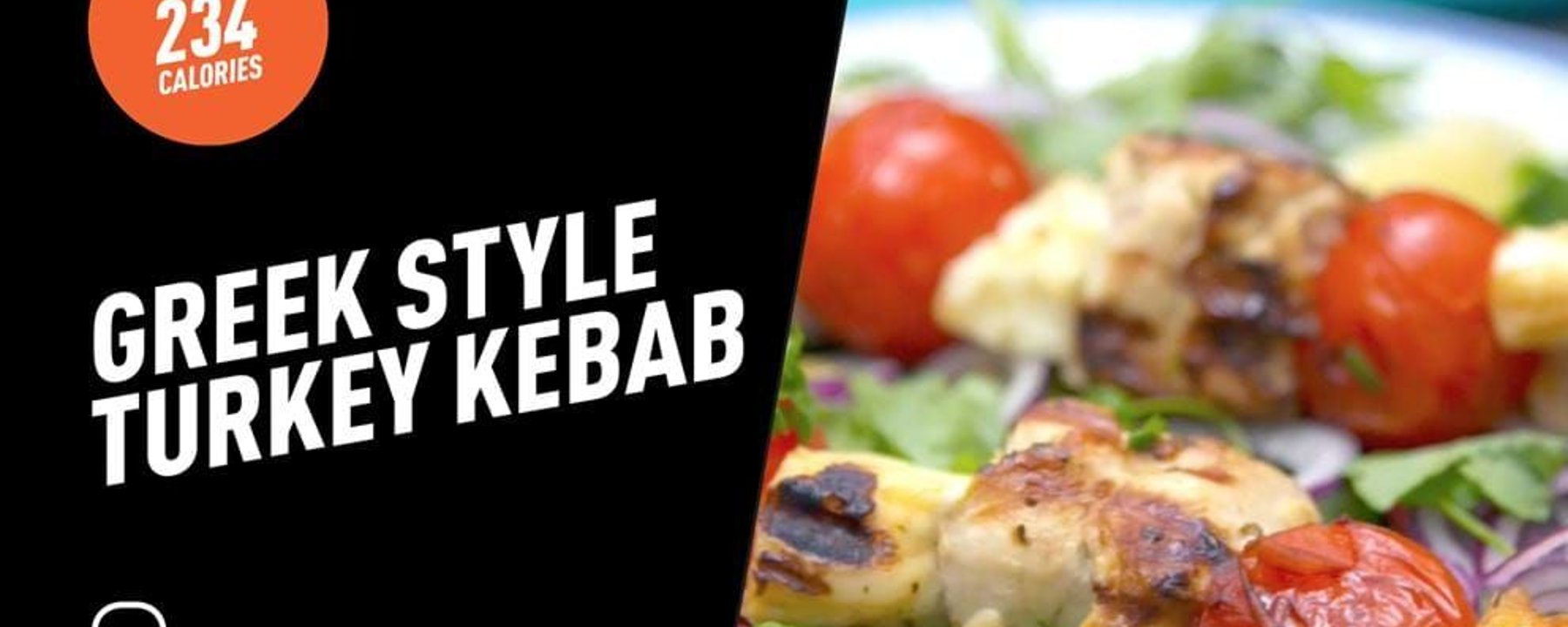 Grilled turkey kebab with cherry tomatoes and herbs on a white plate