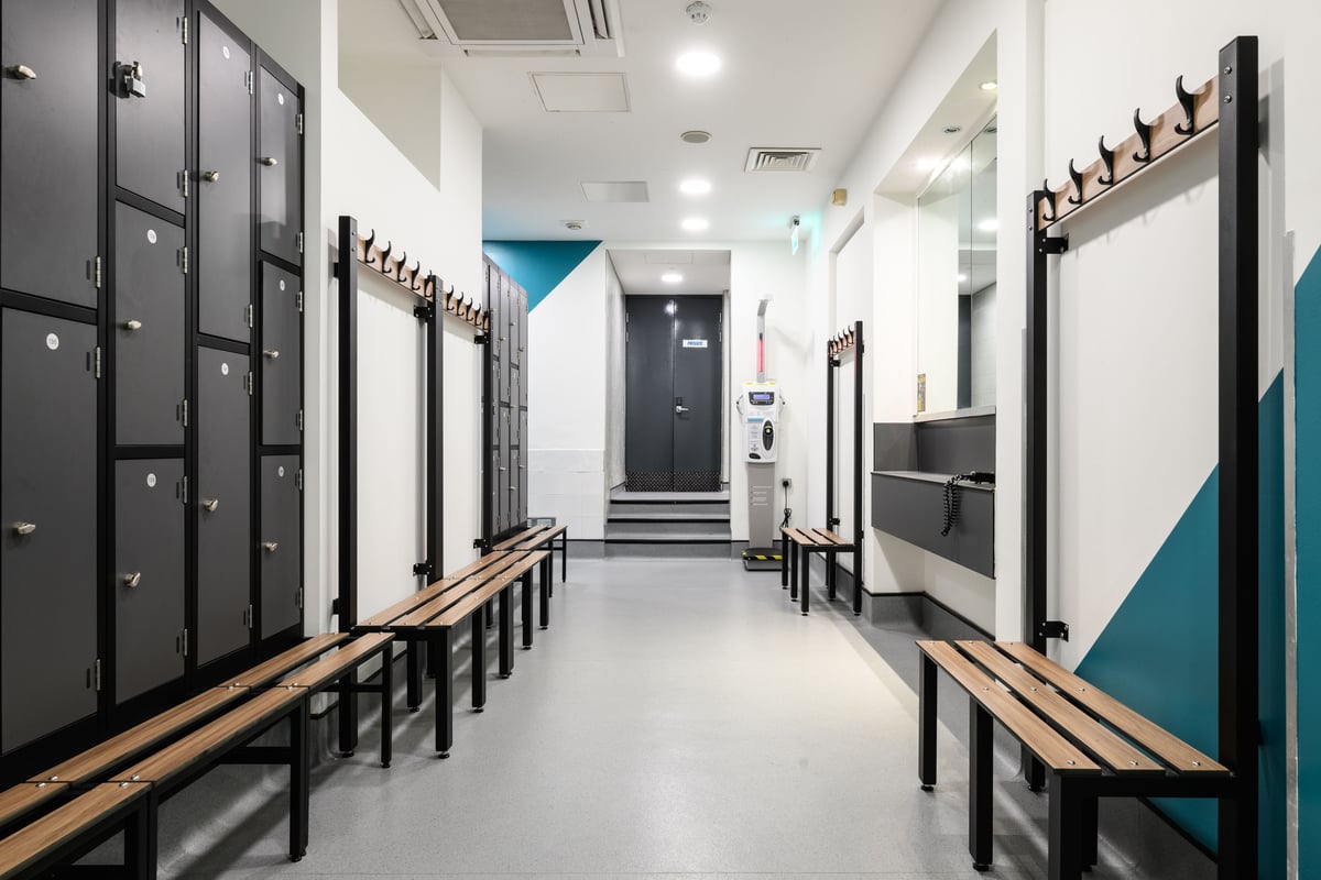 PureGym Staines changing rooms with lockers and benches