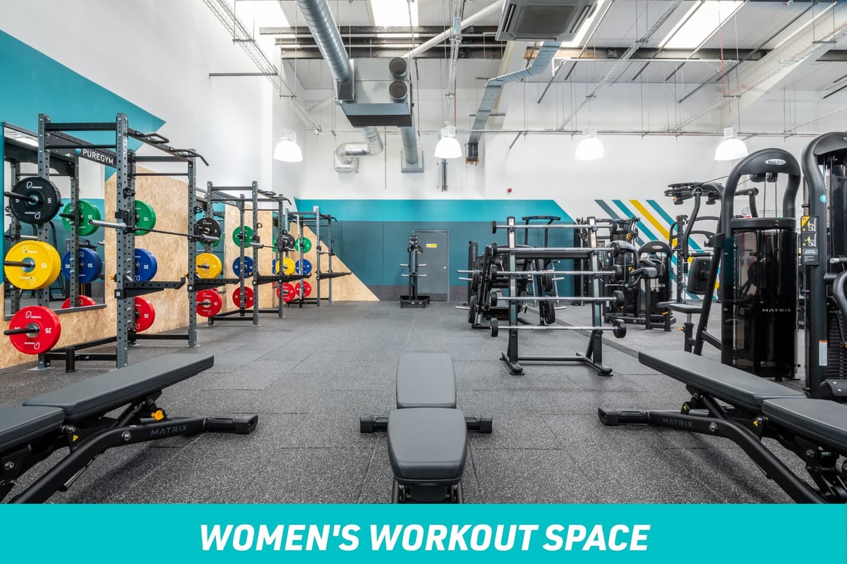 PureGym Paisley Women's Workout Space: benches, barbells, squat racks