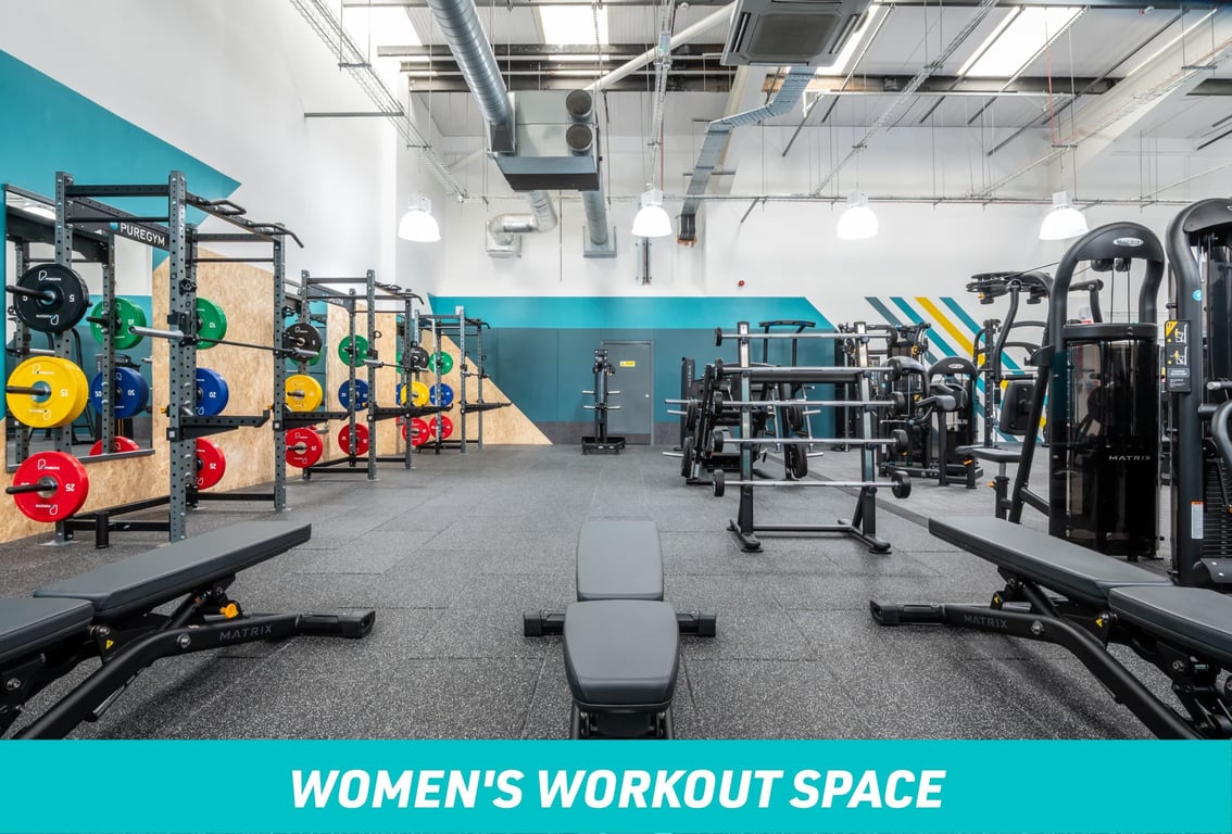 PureGym Paisley Women's Workout Space: benches, barbells, squat racks