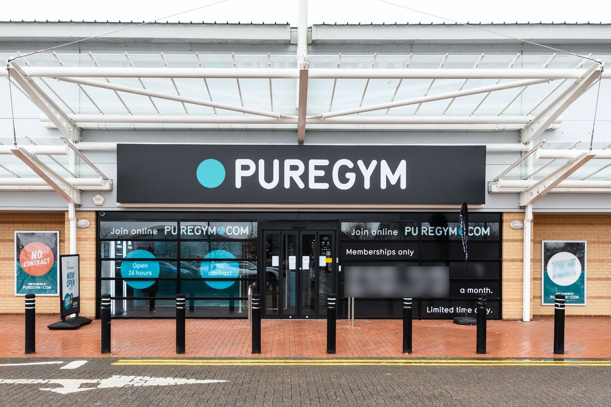 PureGym Cardiff Bay: Exterior signage and entrance to a PureGym fitness facility.