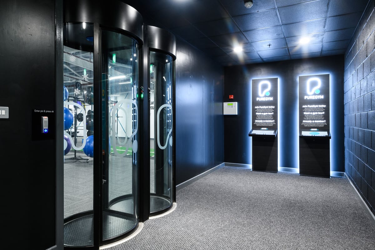 PureGym Cambridge Grafton Centre: entry pods and disabled access door
