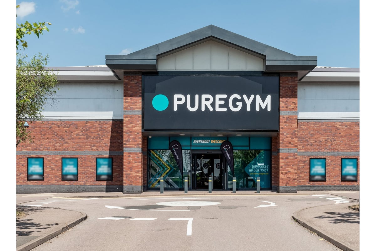 PureGym Cannock Orbital Retail Park: Exterior of a gym building with the PureGym logo and entrance.