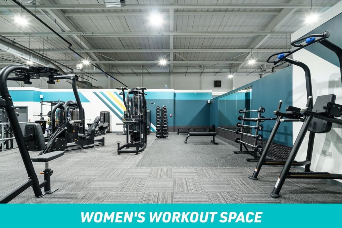 PureGym Plymouth Alexandra Road Women's Workout Space: stretch area and pull up and dip frame