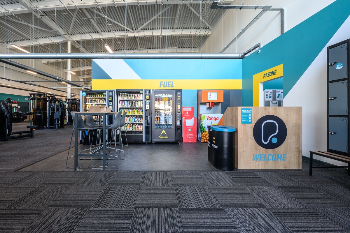 PureGym Bagshot hub area with vending machines