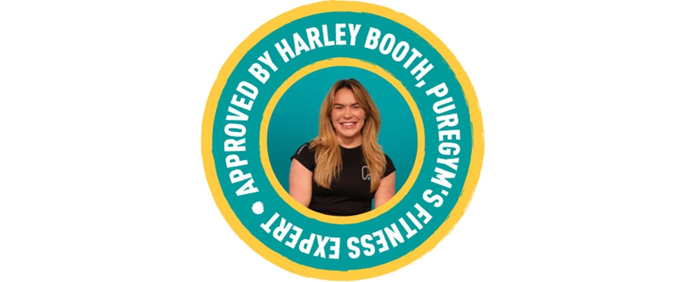 Smiling woman with long blonde hair inside a circular badge with text around her.