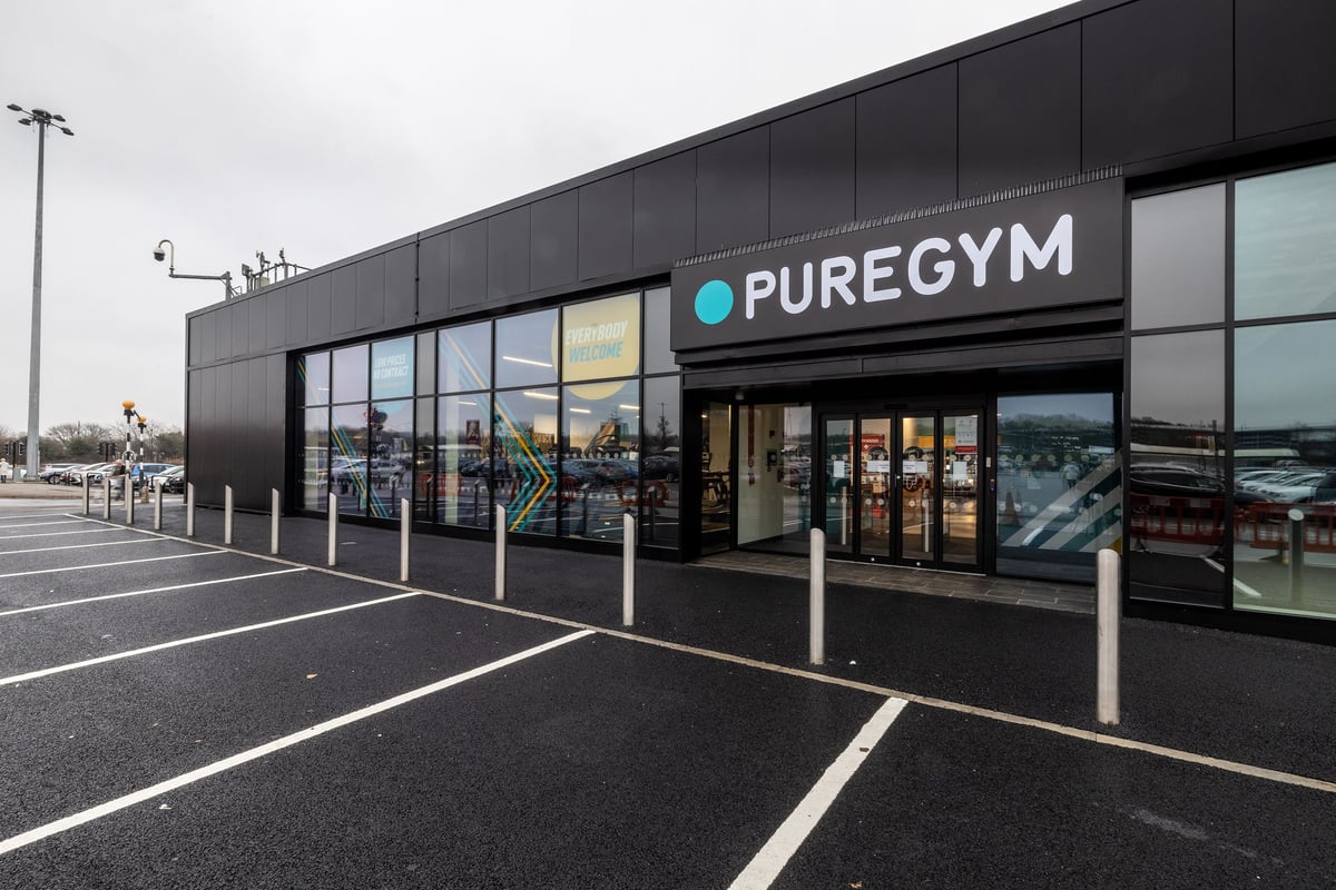 PureGym Washington: Exterior of a gym facility with parking lot and signage reading "Pure Gym".