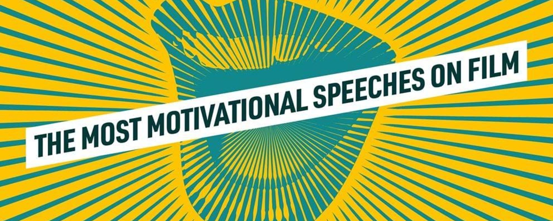 Open mouth with text the most motivational speeches on film over yellow and green rays bac