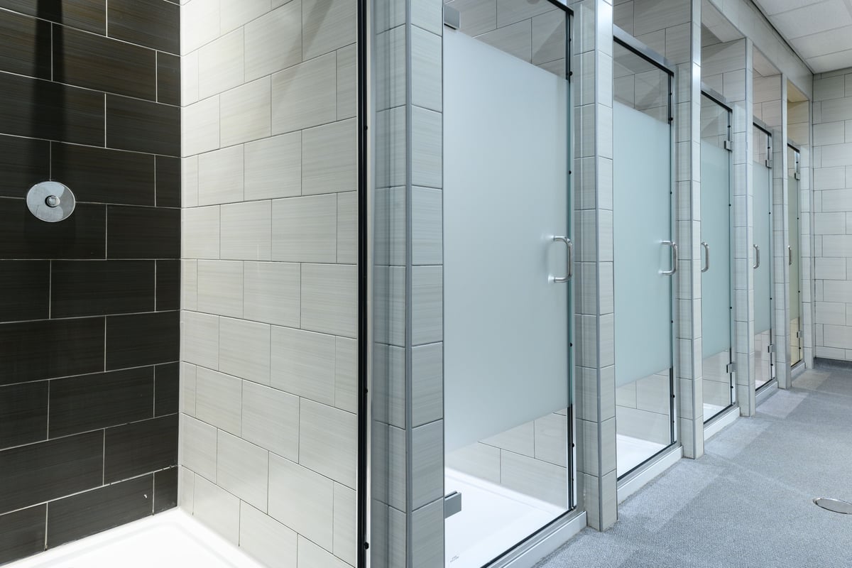 PureGym East Kilbride: shower cubicles in a gym