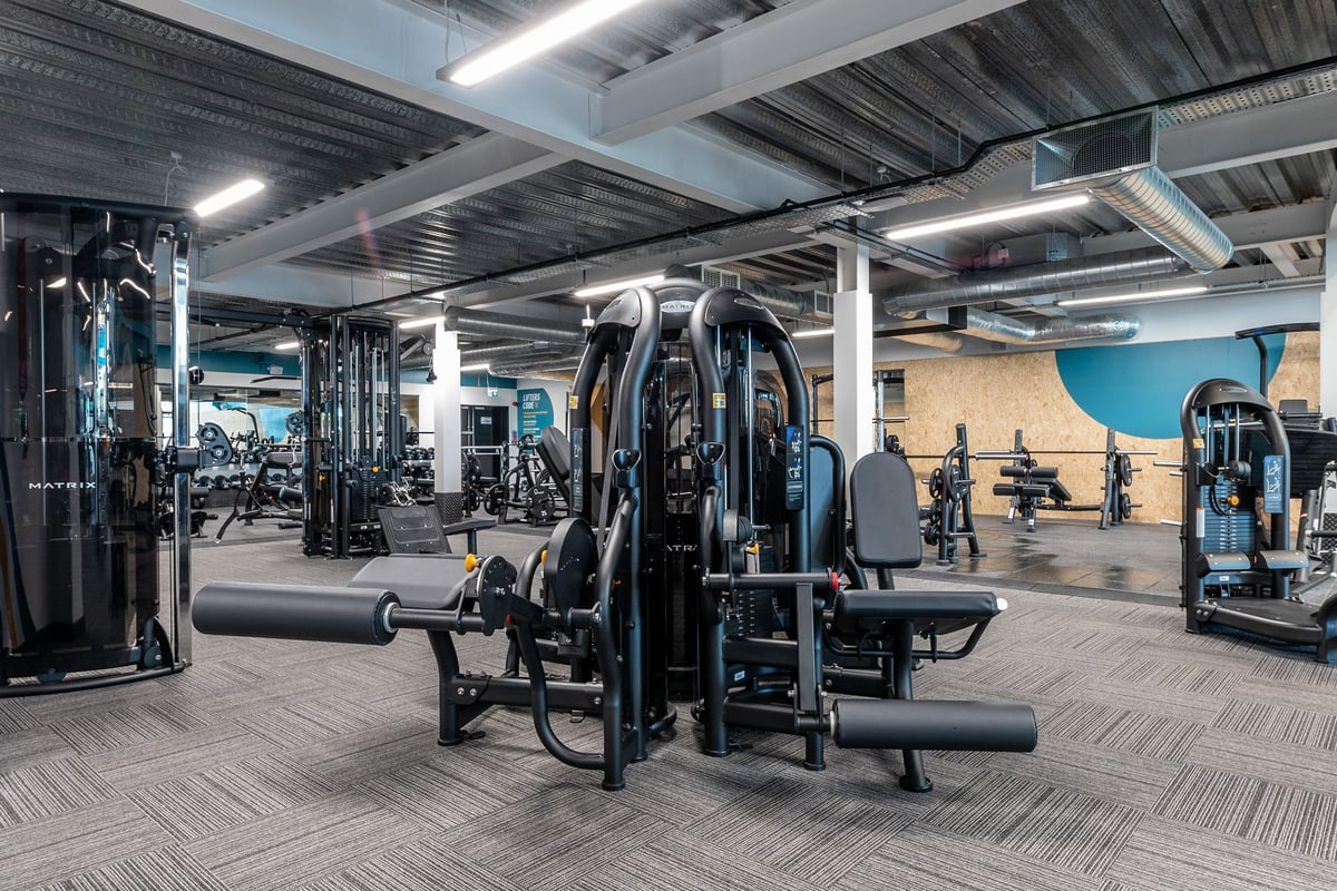 PureGym Coleraine: Weight machines, cable crossover stations, free weights, and rubberized flooring in a well-equipped gym.