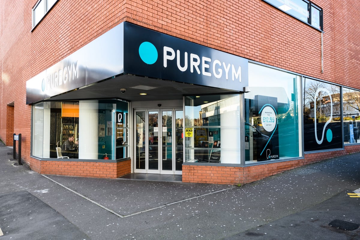 PureGym Bournemouth The Triangle: Brick building exterior with glass frontage, teal 'PUREGYM' signage visible.