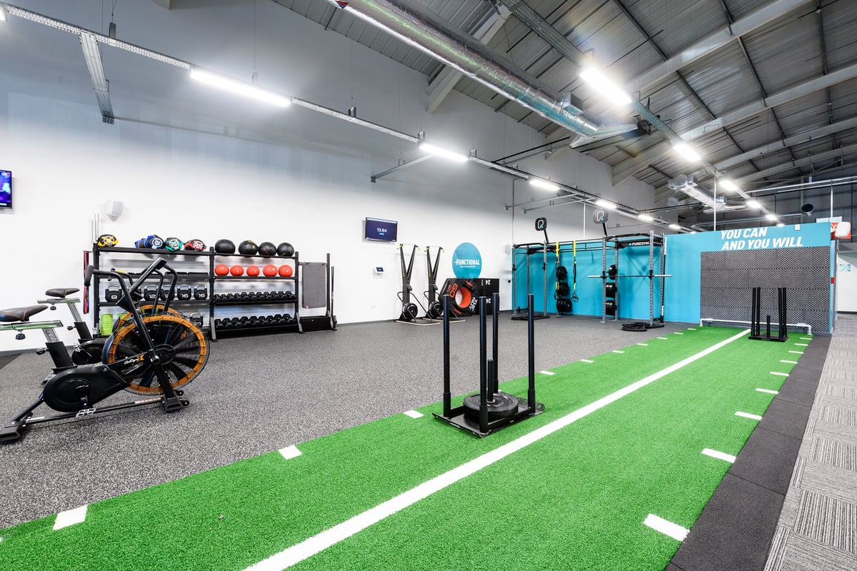 PureGym Fareham: Resistance machines, weighted sleds, turf area for functional training, free weights.