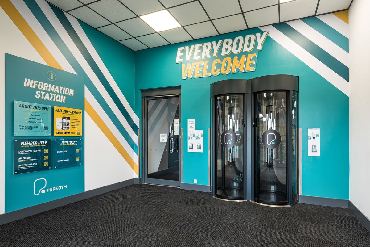 PureGym Dudley Tipton: entry pods and disabled entry door