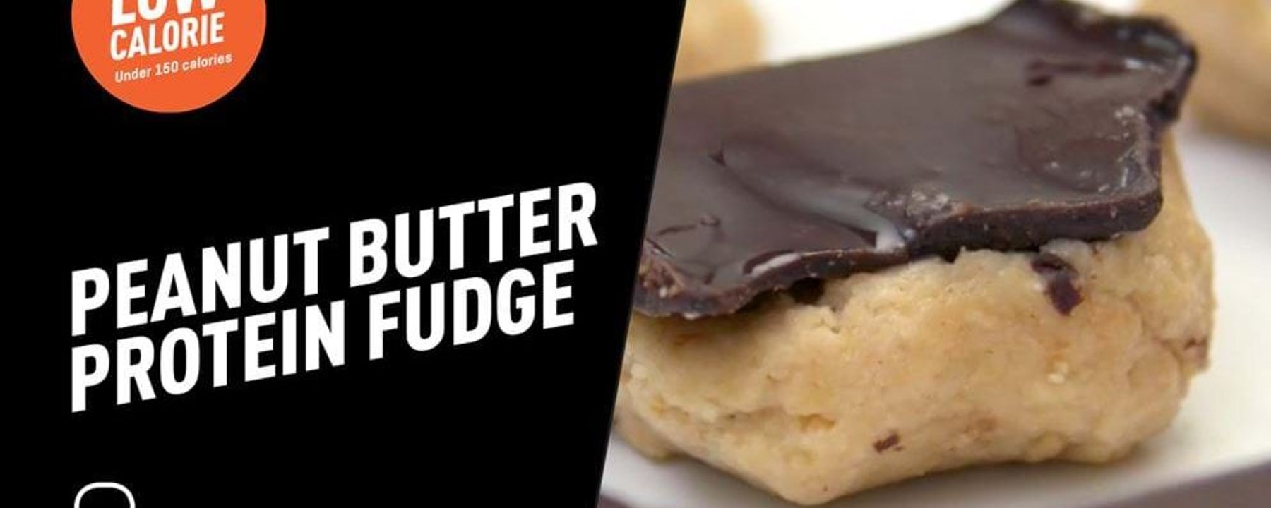 Peanut butter protein fudge squares topped with dark chocolate on a white plate