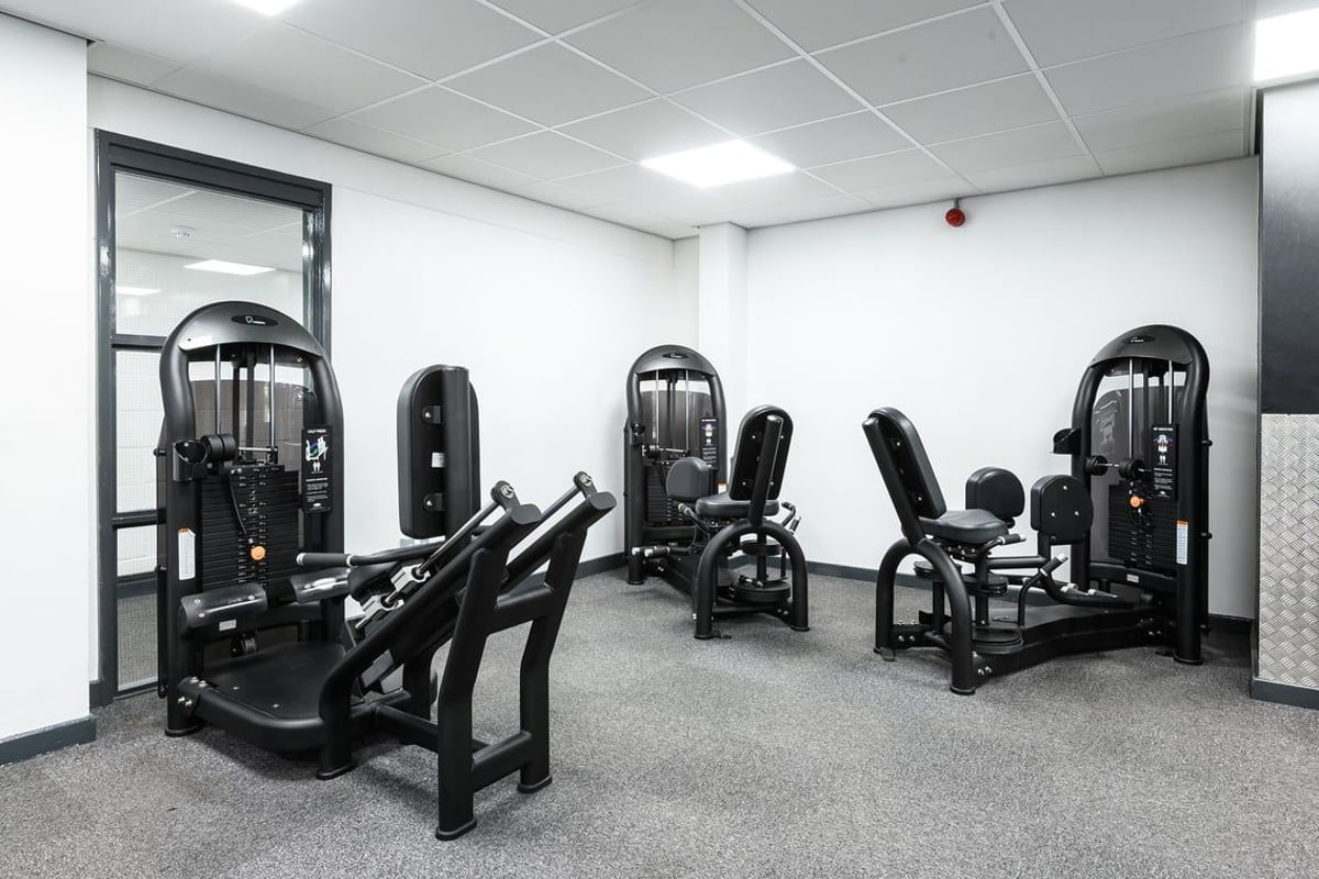 PureGym Burnham: Weight machines, resistance equipment, and mirrors in a fitness studio.