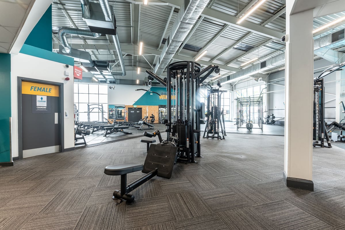 PureGym Brierley Hill: Weight machines, squat racks, benches, resistance equipment, and rubber flooring.