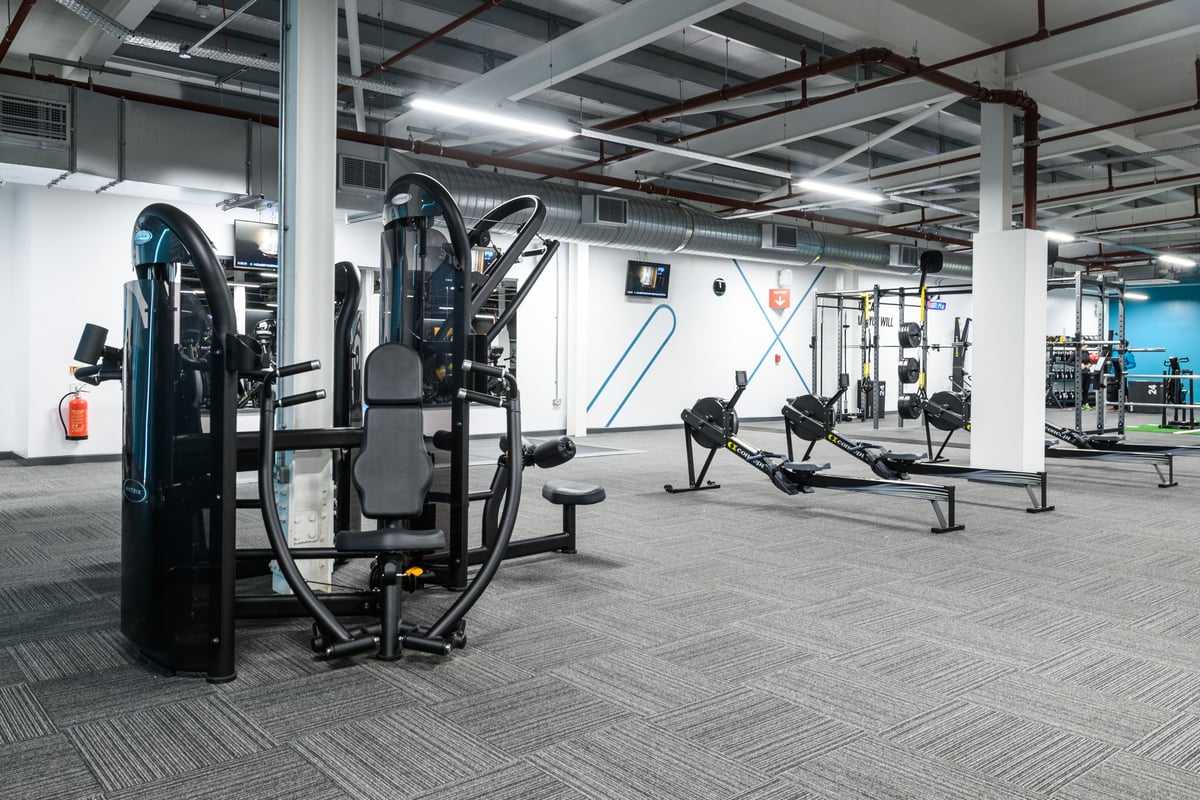 PureGym Cambridge Grafton Centre fixed pin machines, rowers and TRX frame
