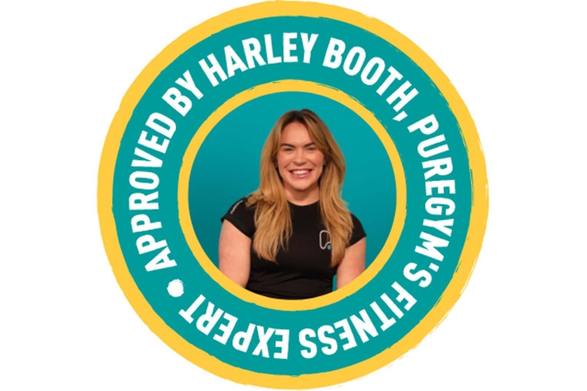 Smiling woman with long blonde hair inside a circular badge with text around her.
