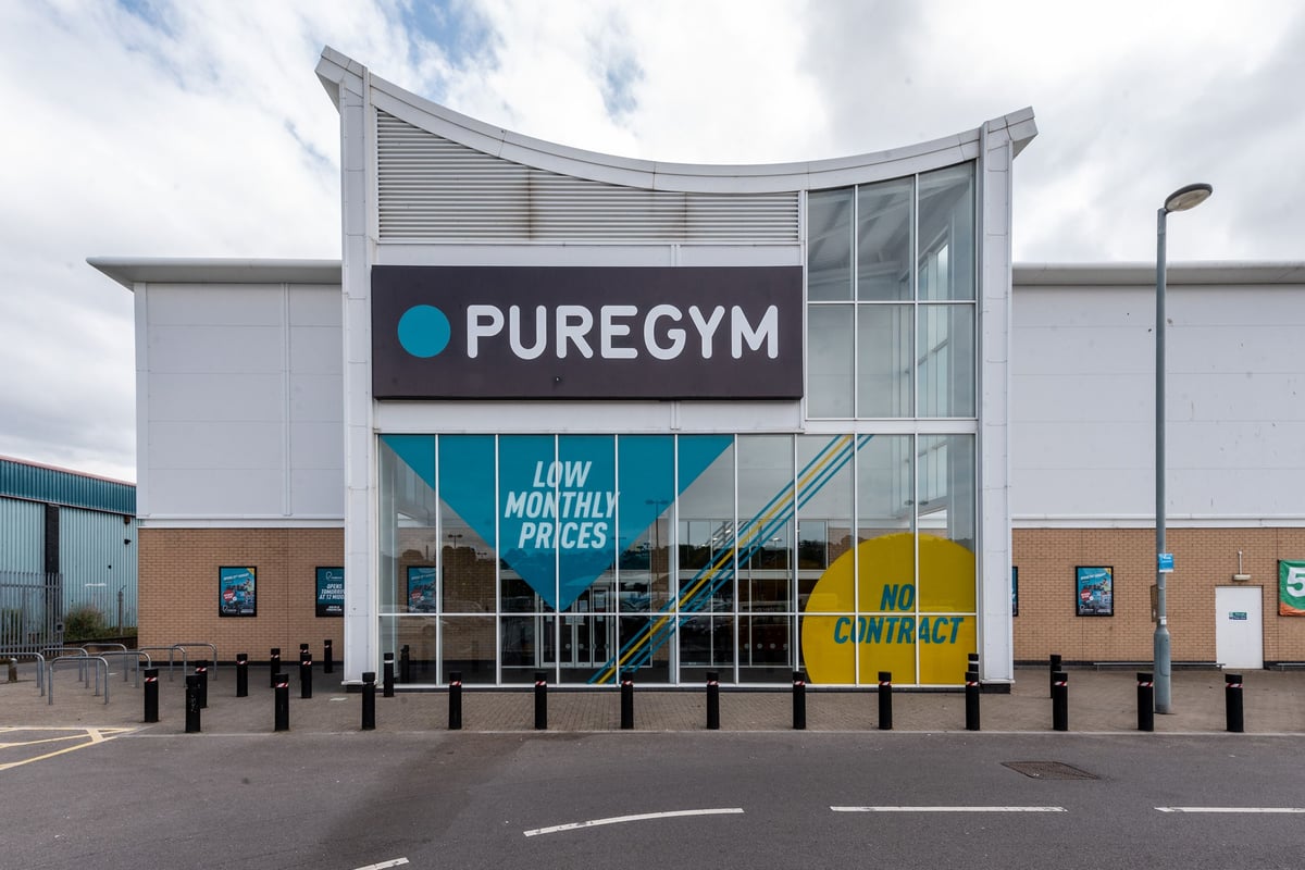 PureGym Portishead: Exterior facade of a PureGym fitness center building with signage.