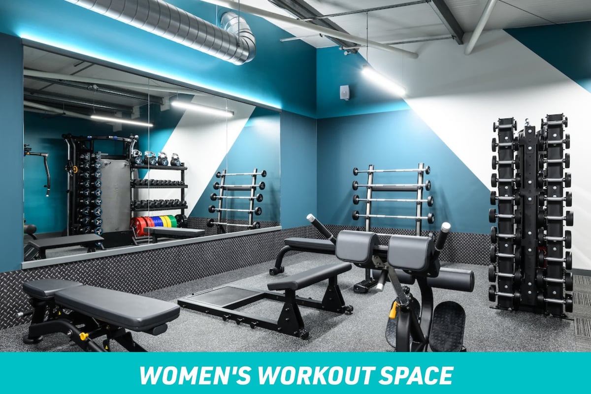 PureGym London Brentford: Women's workout space - free weights and benches