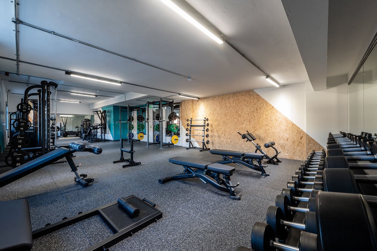 PureGym Southampton Bitterne: Gym with weight machines, benches, free weights, mirrored walls, and rubberized flooring.