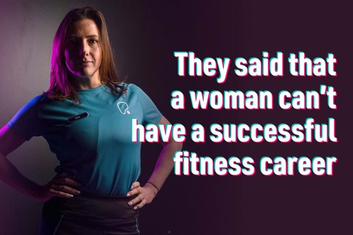 Woman in fitness uniform with hands on hips and text about a fitness career