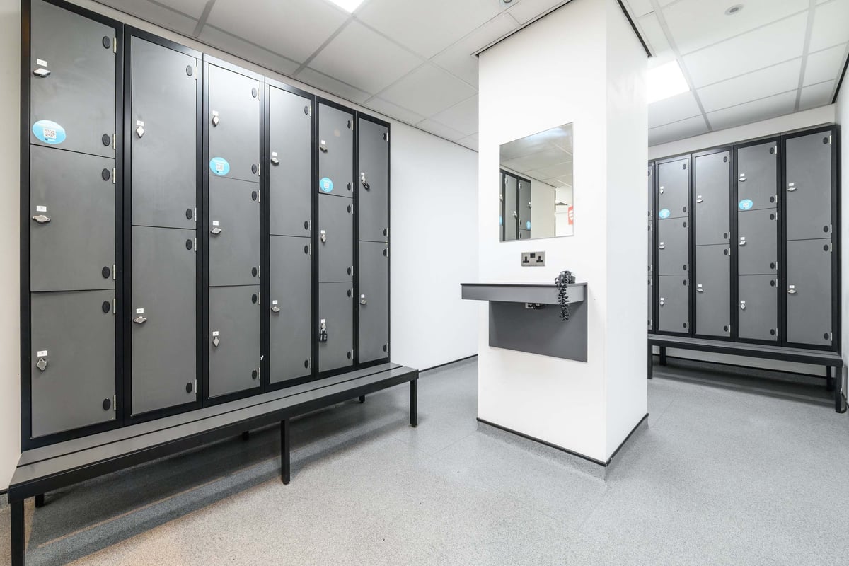 PureGym London Bermondsey changing room with lockers and benches
