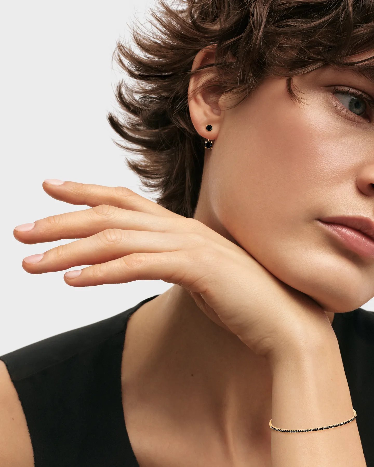 Kolczyki Duo No.1 podwójne z czarnymi diamentami 1.50 ct w żółtym złocie 750