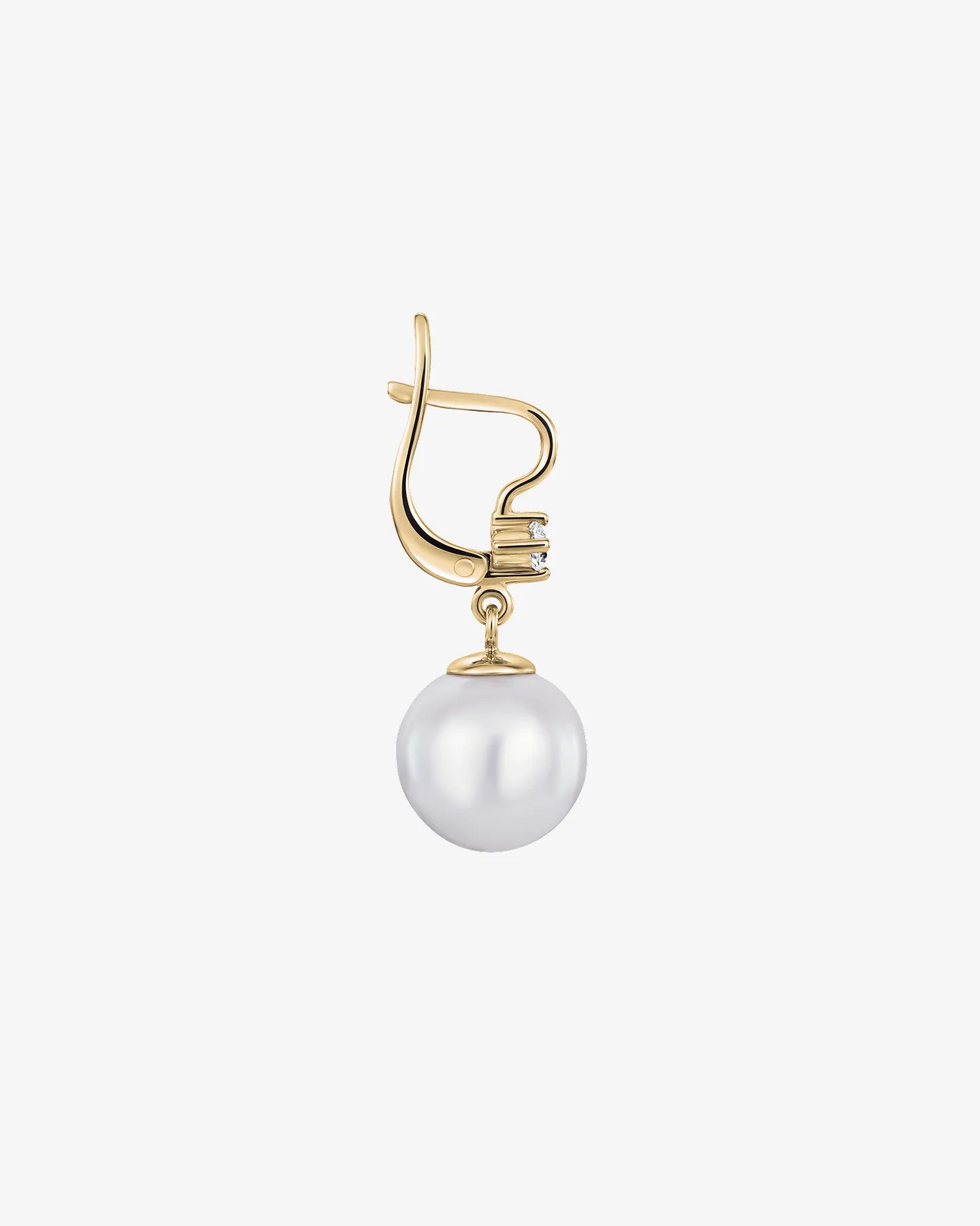 Kolczyki wiszące z żółtego żłota z perłami naturalnymi z brylantami