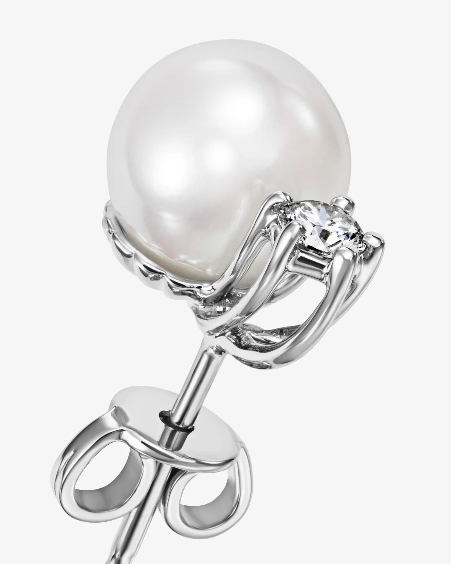 Kolczyki sztyfty z białego złota z perłami i brylantami