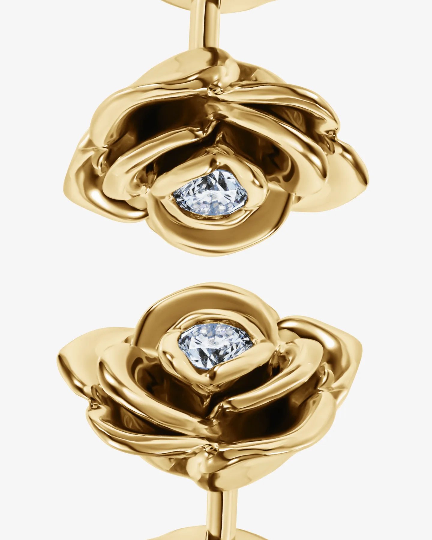 Kolczyki róże z żółtego złota 585 z diamentami naturalnymi 0.08 ct