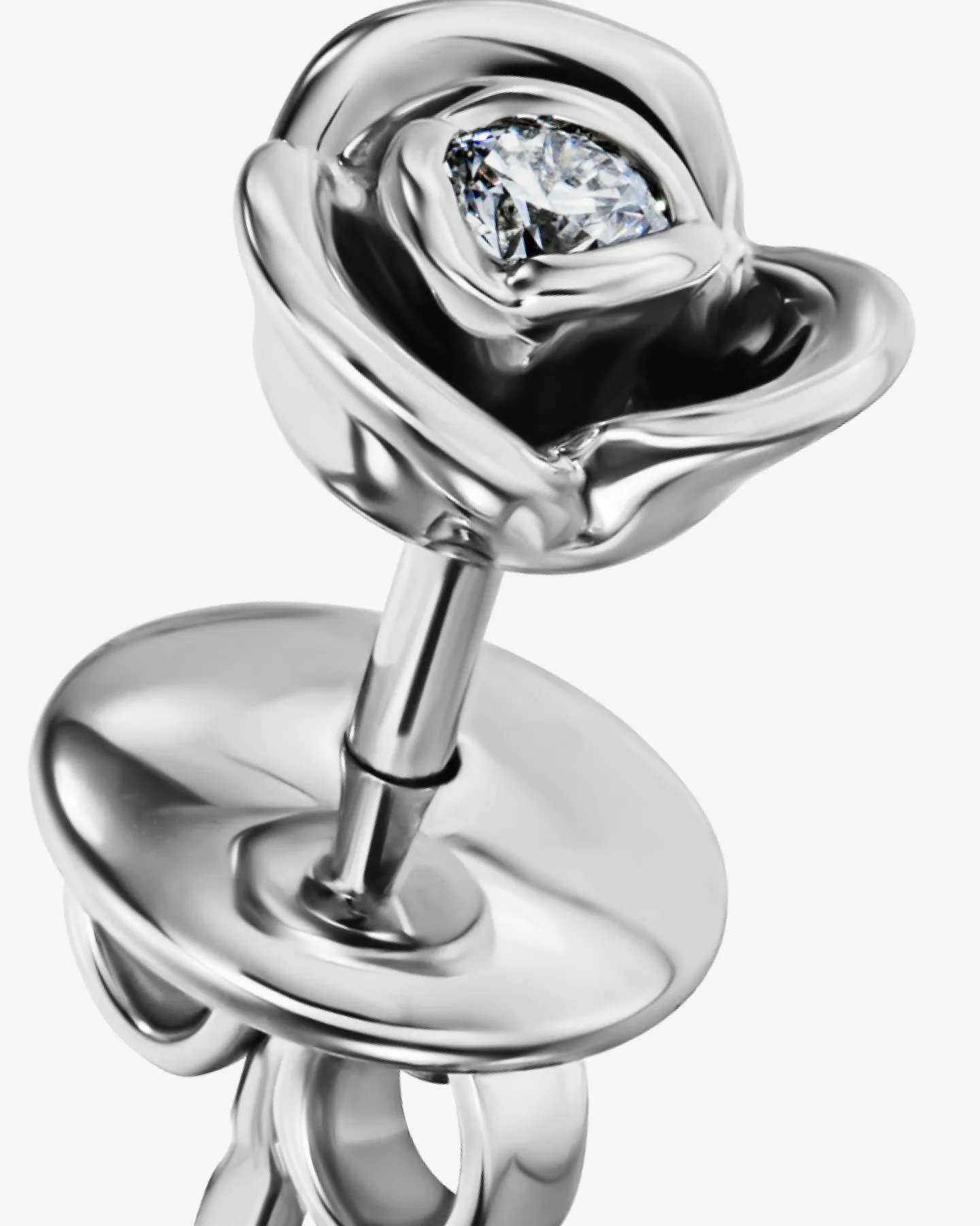 Kolczyki wkręty róże z białego złota 585 i brylantów