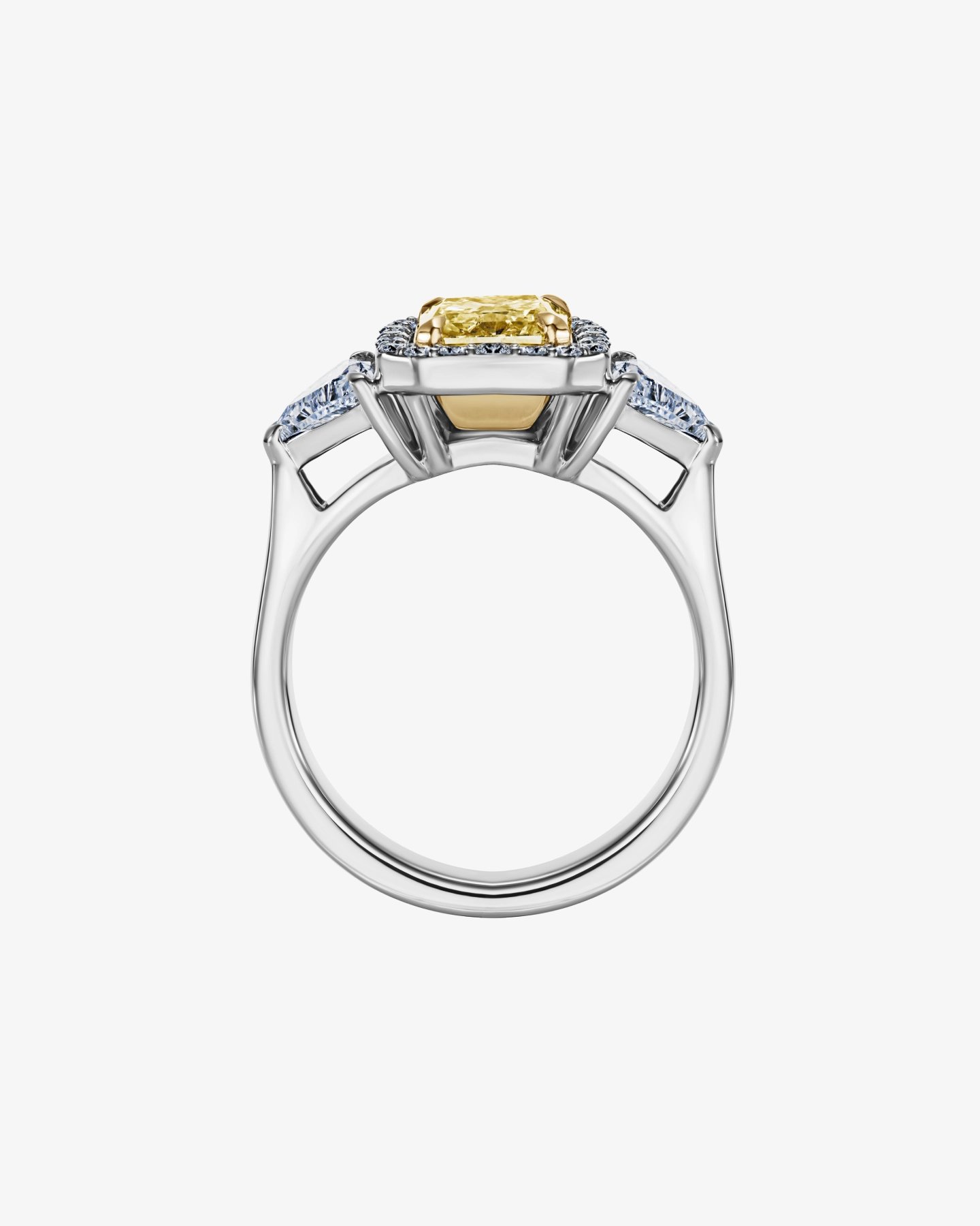 Pierścionek z żółtym diamentem 1.20 ct w szlifie szmaragdowym w białym złocie 750