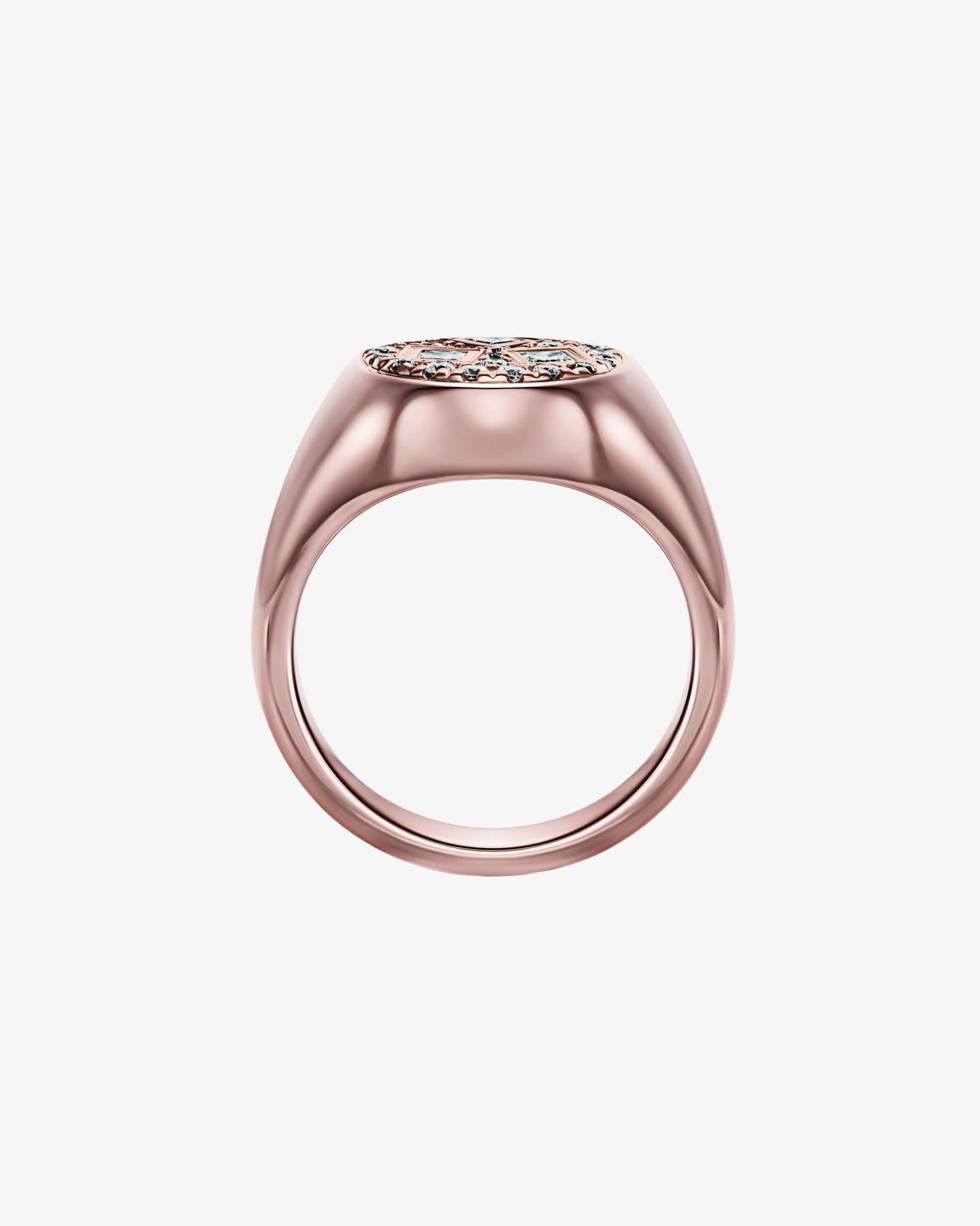 Sygnet z różowego złota z brylantami i diamentami w szlifie Princess