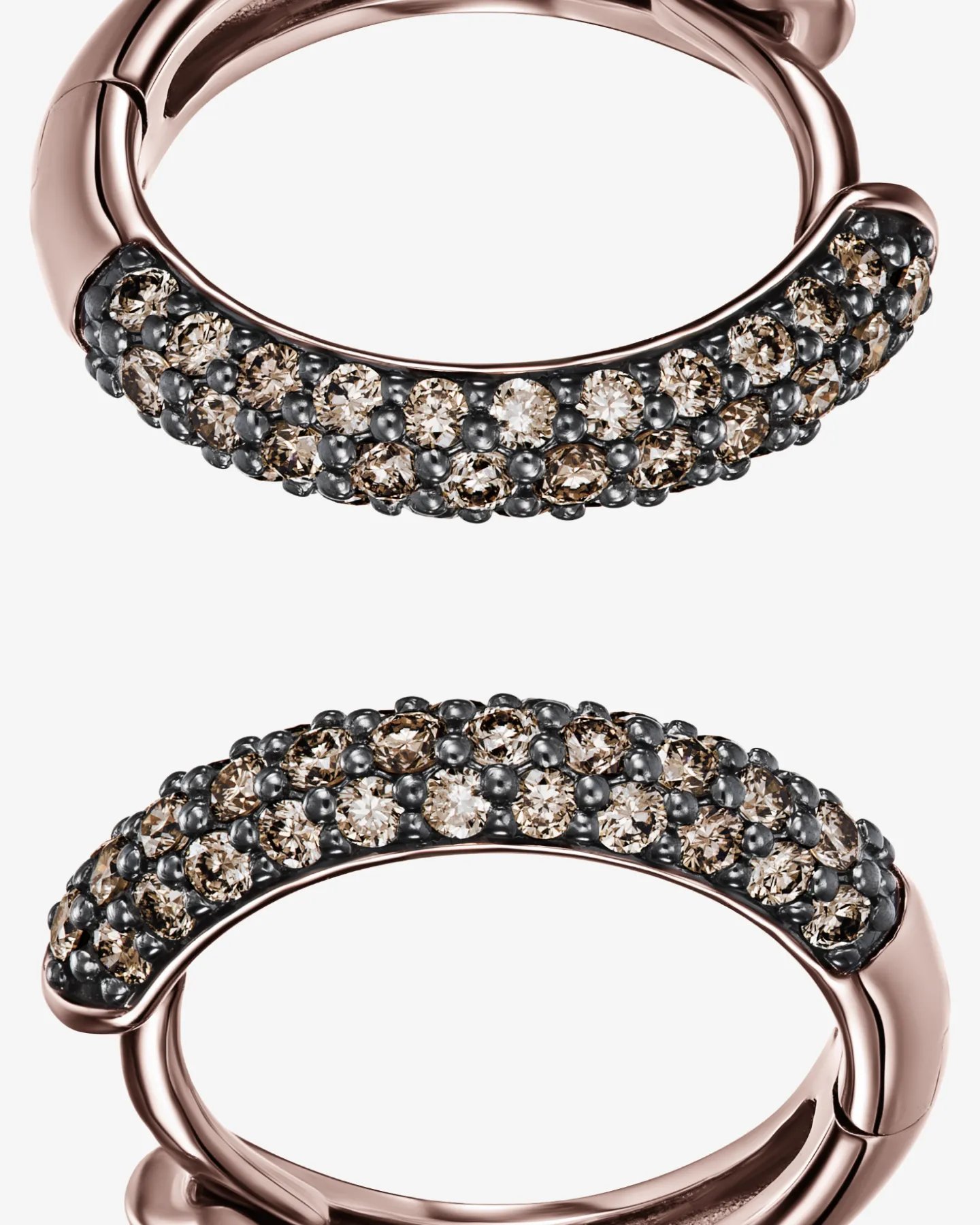 Kolczyki koła z brązowymi brylantami w różowym złocie