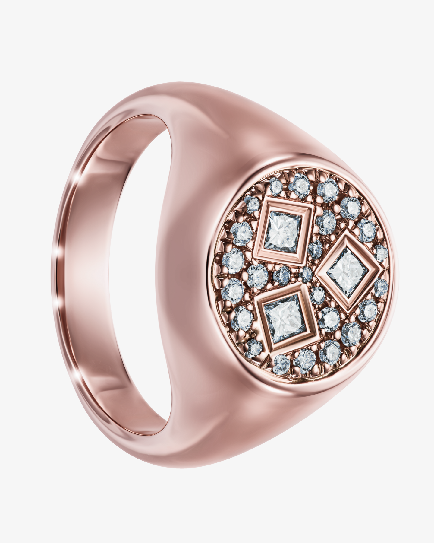 Sygnet z różowego złota z brylantami i diamentami w szlifie Princess Âme Guerrière No.6