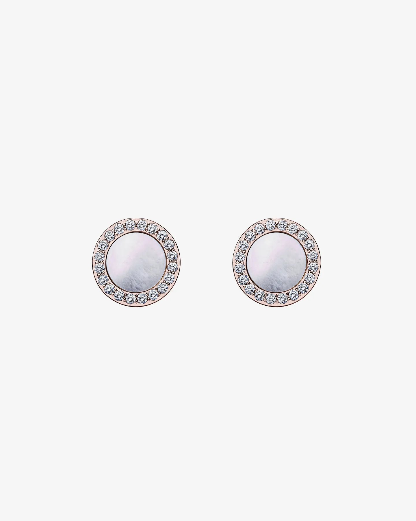 Kolczyki wkręty różowe złoto, masa perłowa, brylanty