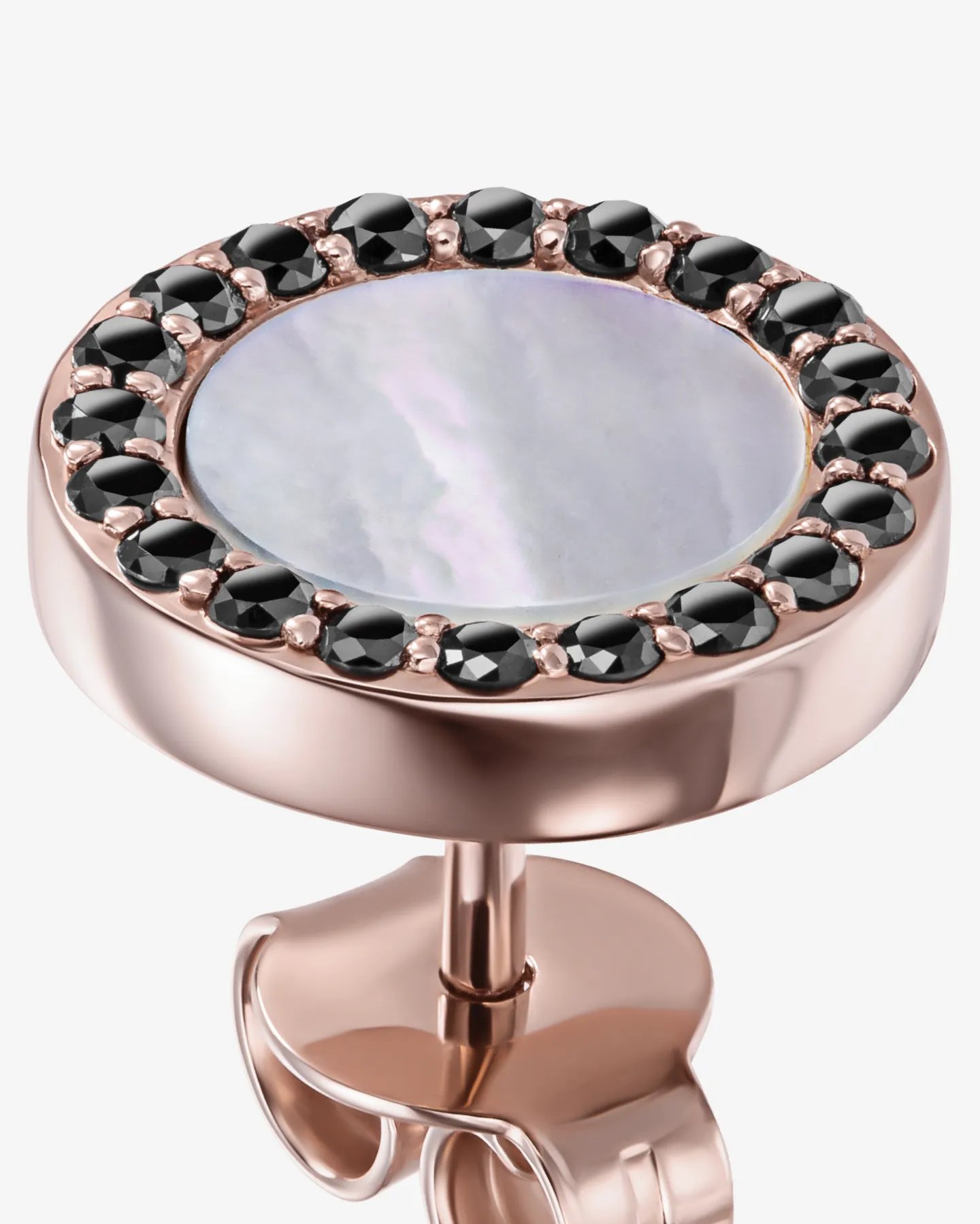 Kolczyki Guerrière Nacrée No.1 z czarnymi diamentami i masą perłową - różowe złoto 585