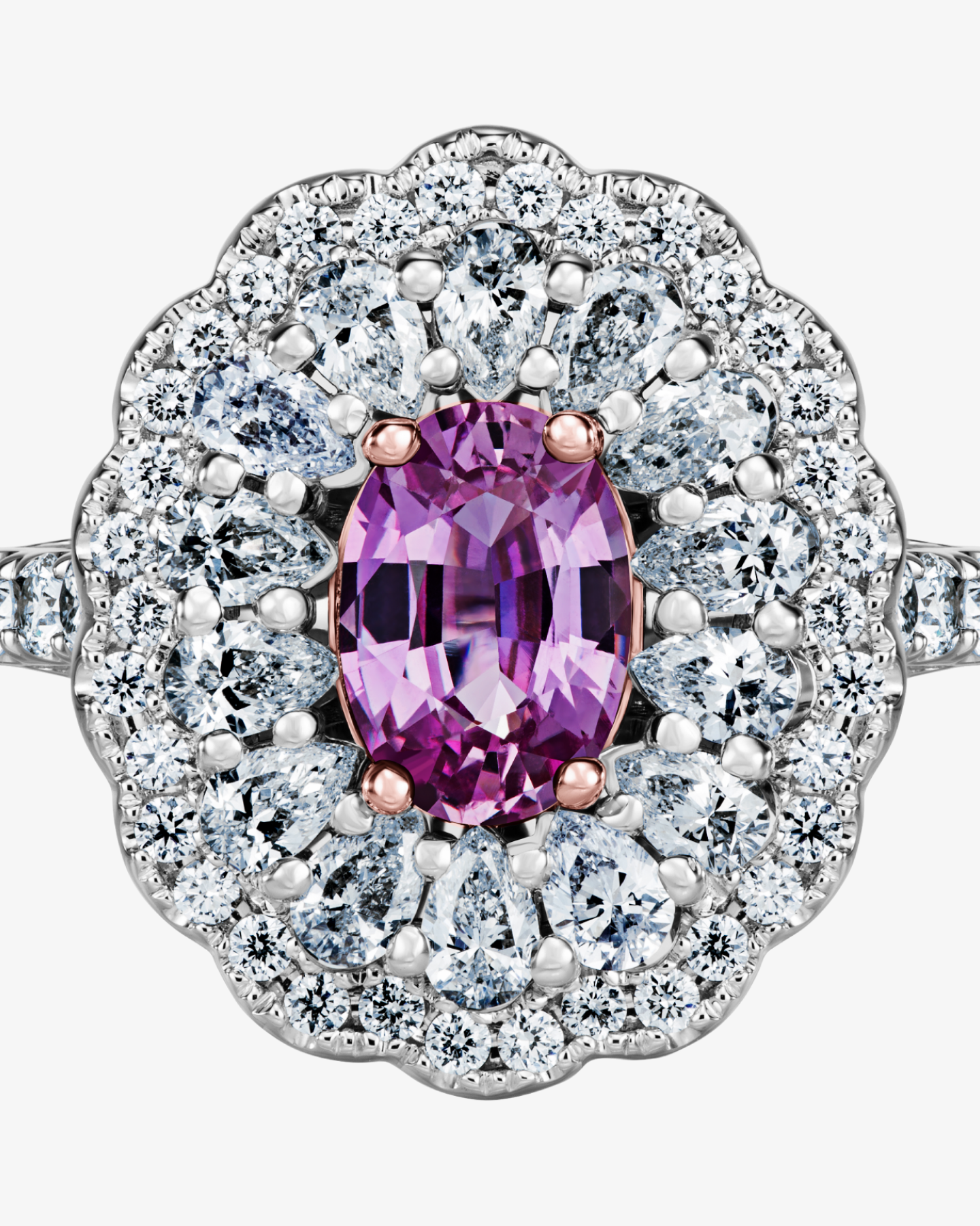 Pierścionek z różowym szafirem i brylantami