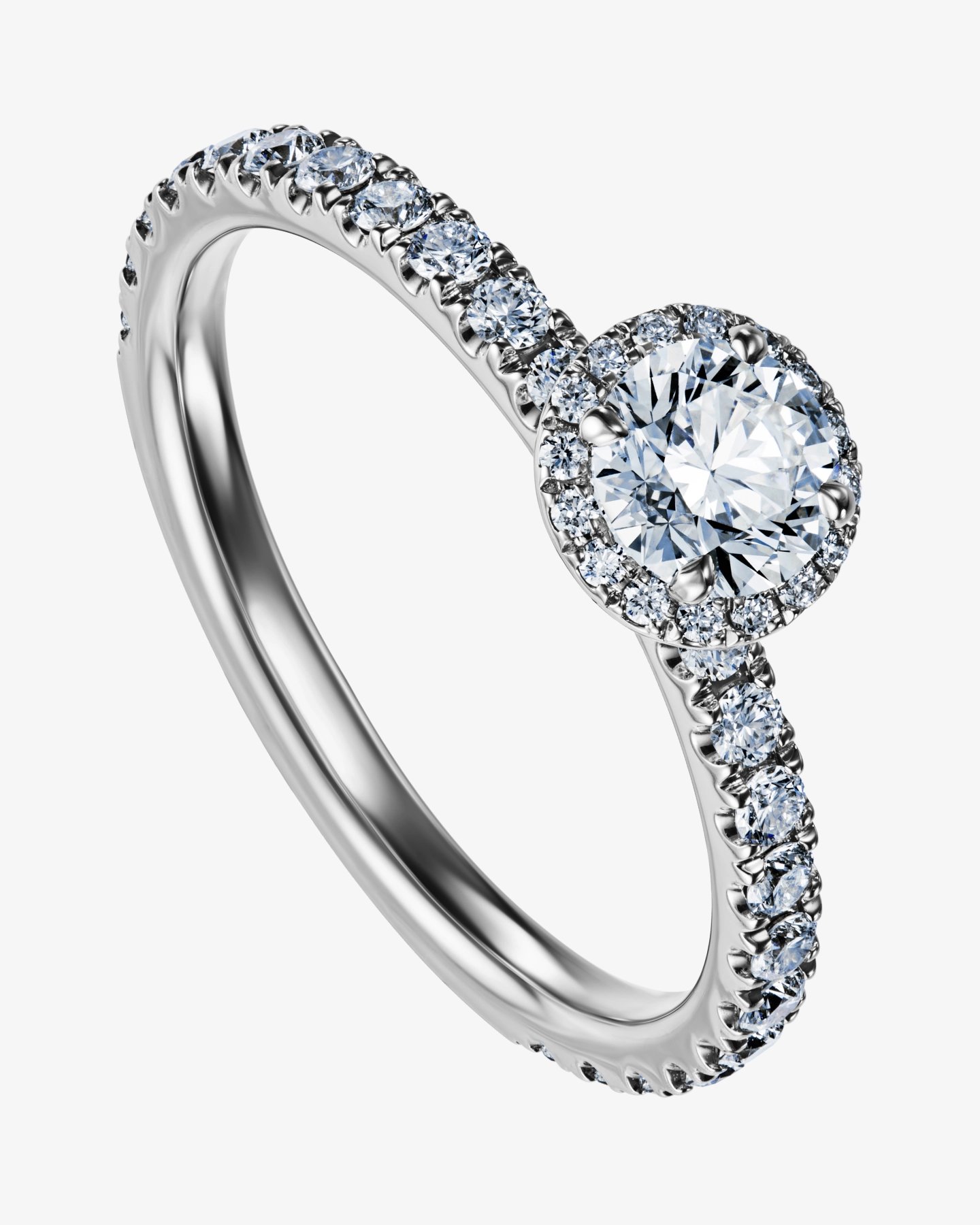 Pierścionek Éclat Halo z diamentem w szlifie brylantowym 0.50 ct - białe złoto 750