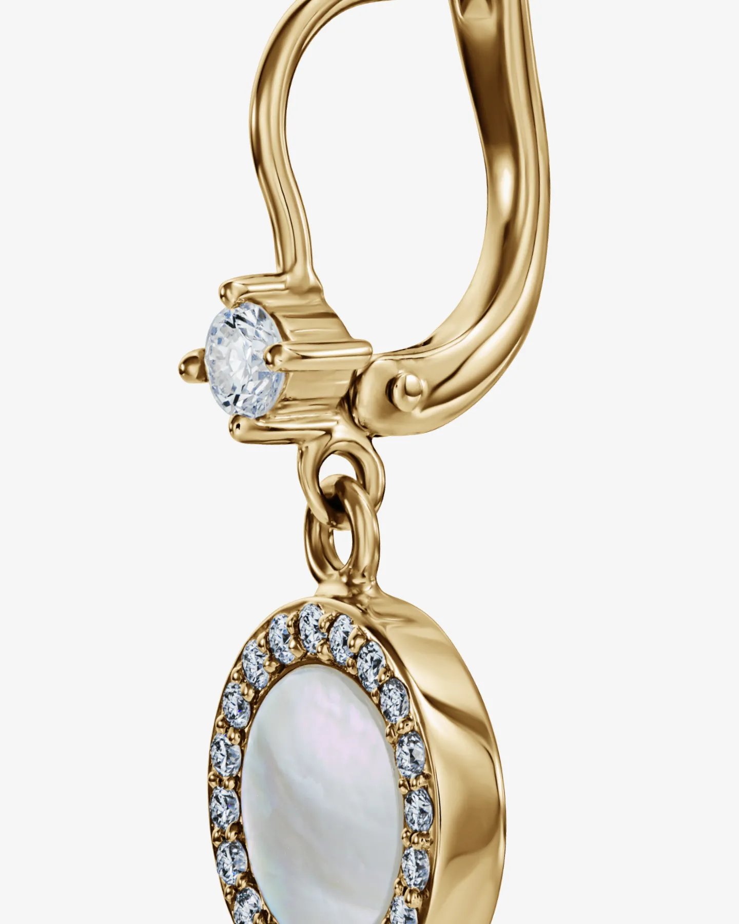 Kolczyki wiszące z żółtego złota, masą perłową i brylantami Guerrière Nacrée No.2